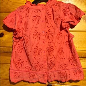 Coral Eyelet Button-Up Blouse by Jennifer Grace